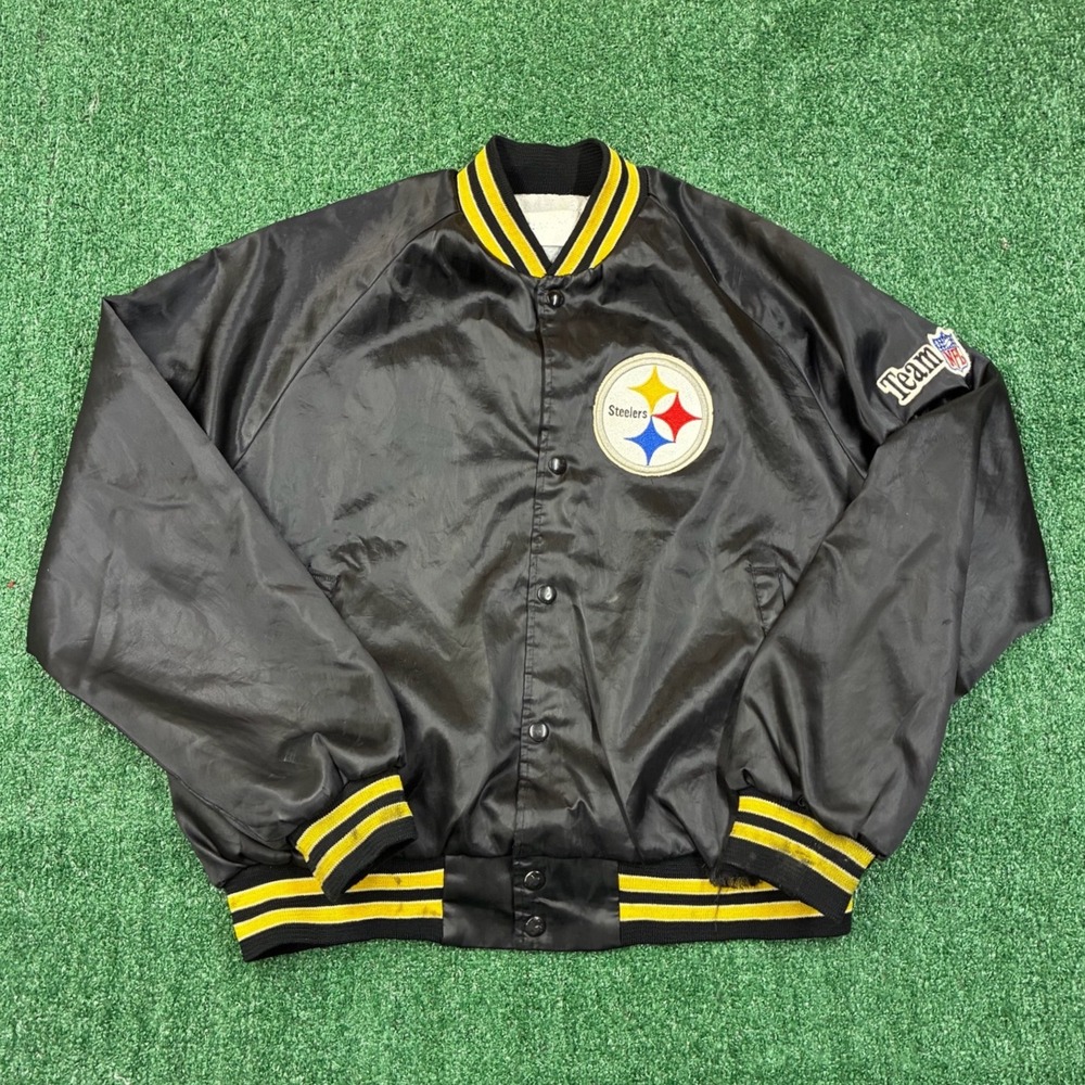 Vintage 1980's NFL Pittsburgh Steelers Embroidered Satin Varsity Bomber Jacket - Picture 2 of 6